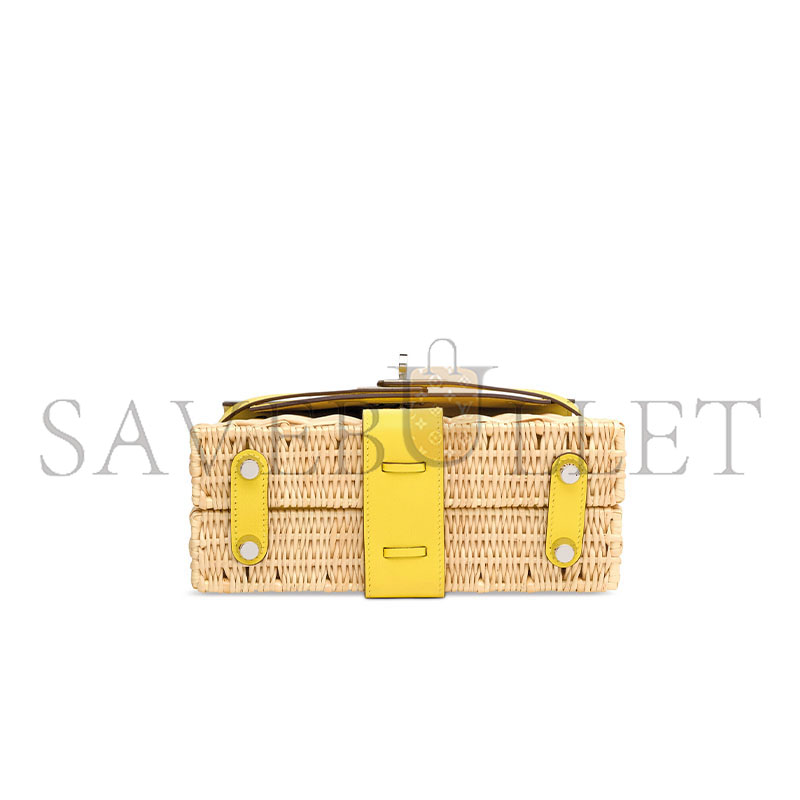 H**mes master jaune de naples swift leather & osier mini picnic kelly with palladium hardware (20*14*8cm)